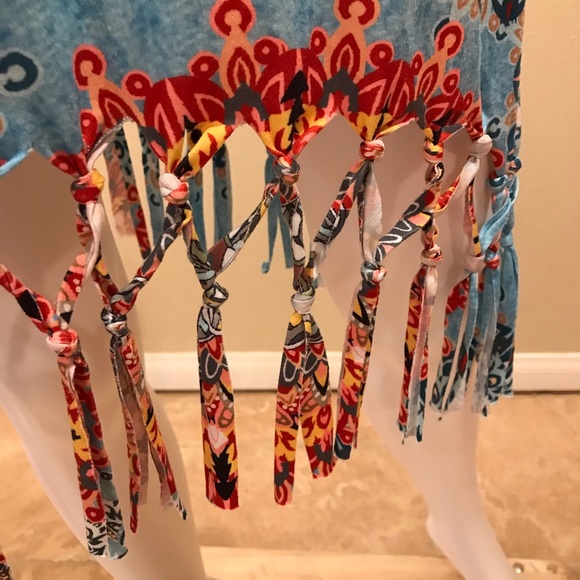 Summer Sleeveless Dress Size M Beach Dress Boho Print Tie Fringe Hemline - Picture 13 of 14